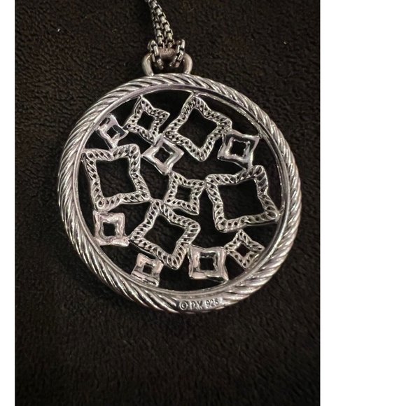 Vintage DAVID YURMAN Diamonds Round Pendant NECKLACE 18" Sterling Silver - Picture 7 of 8